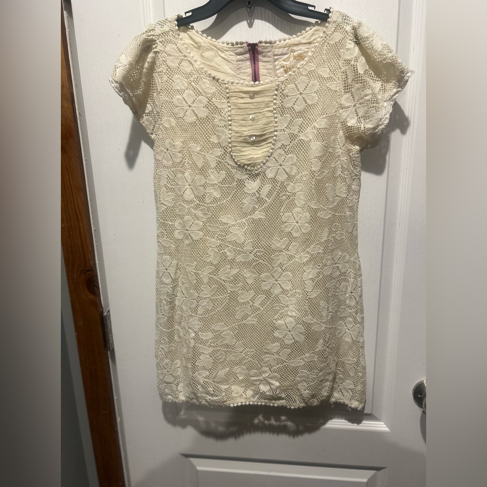 Knitted Dove Cream Textured Lace like Lined Dress